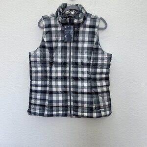Lands End Plaid 600 Down Feather Full Zip Winter Snow Vest Womens Large Tall NEW